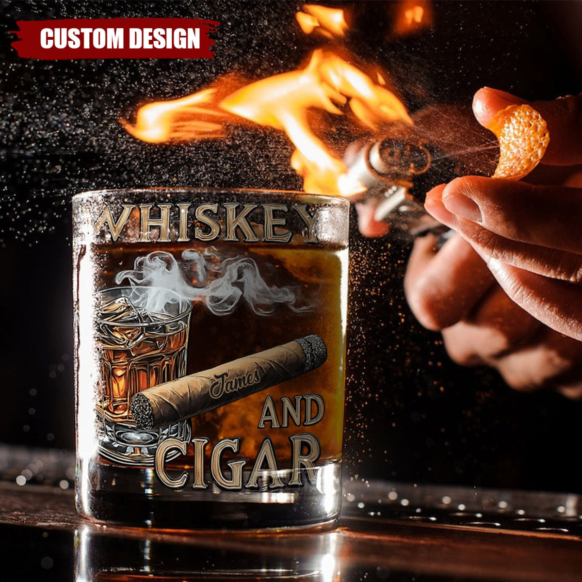 Whiskey And Cigar - Personalized Whisky Glass