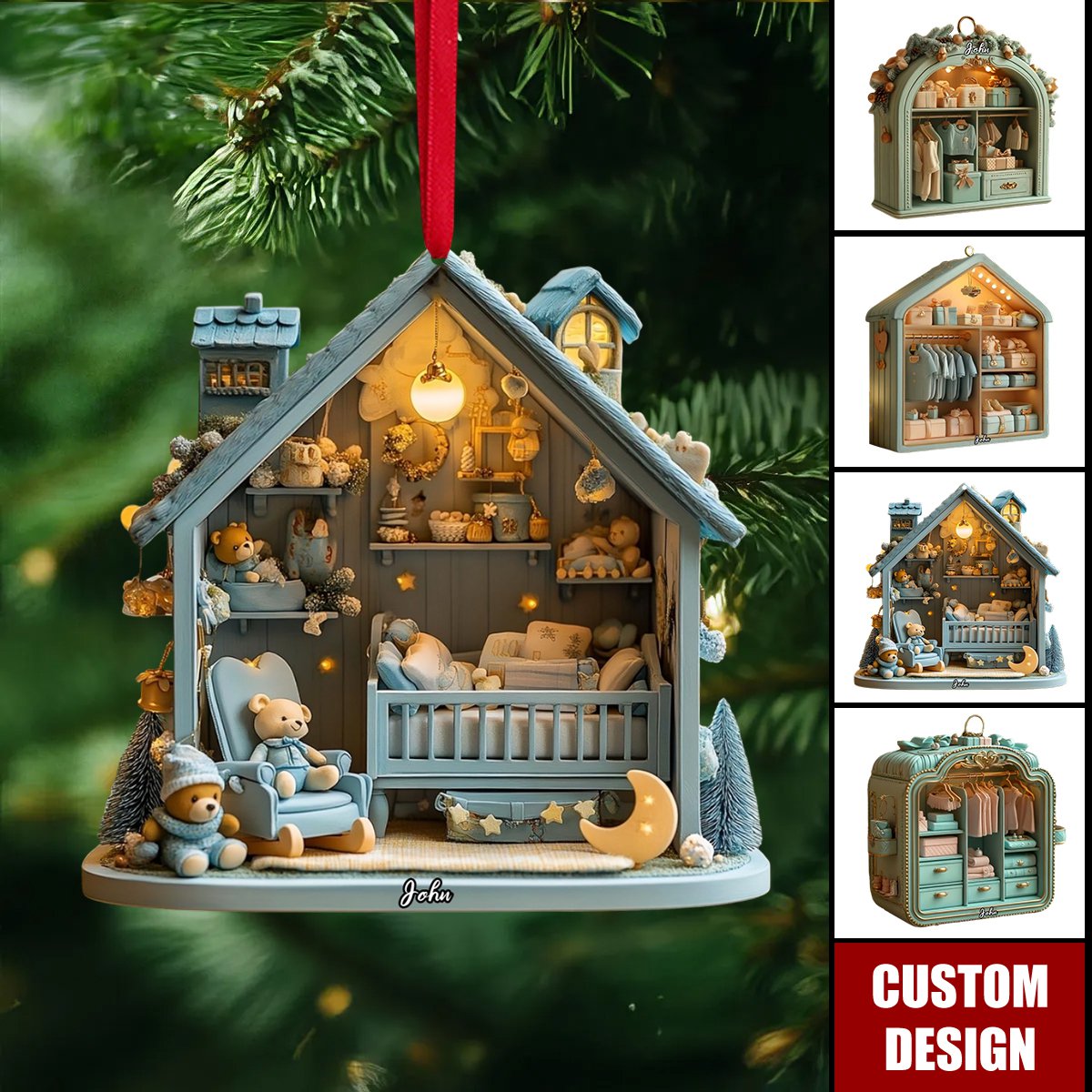 Personalized Blue Baby Room Ornament - Gift For New Parents