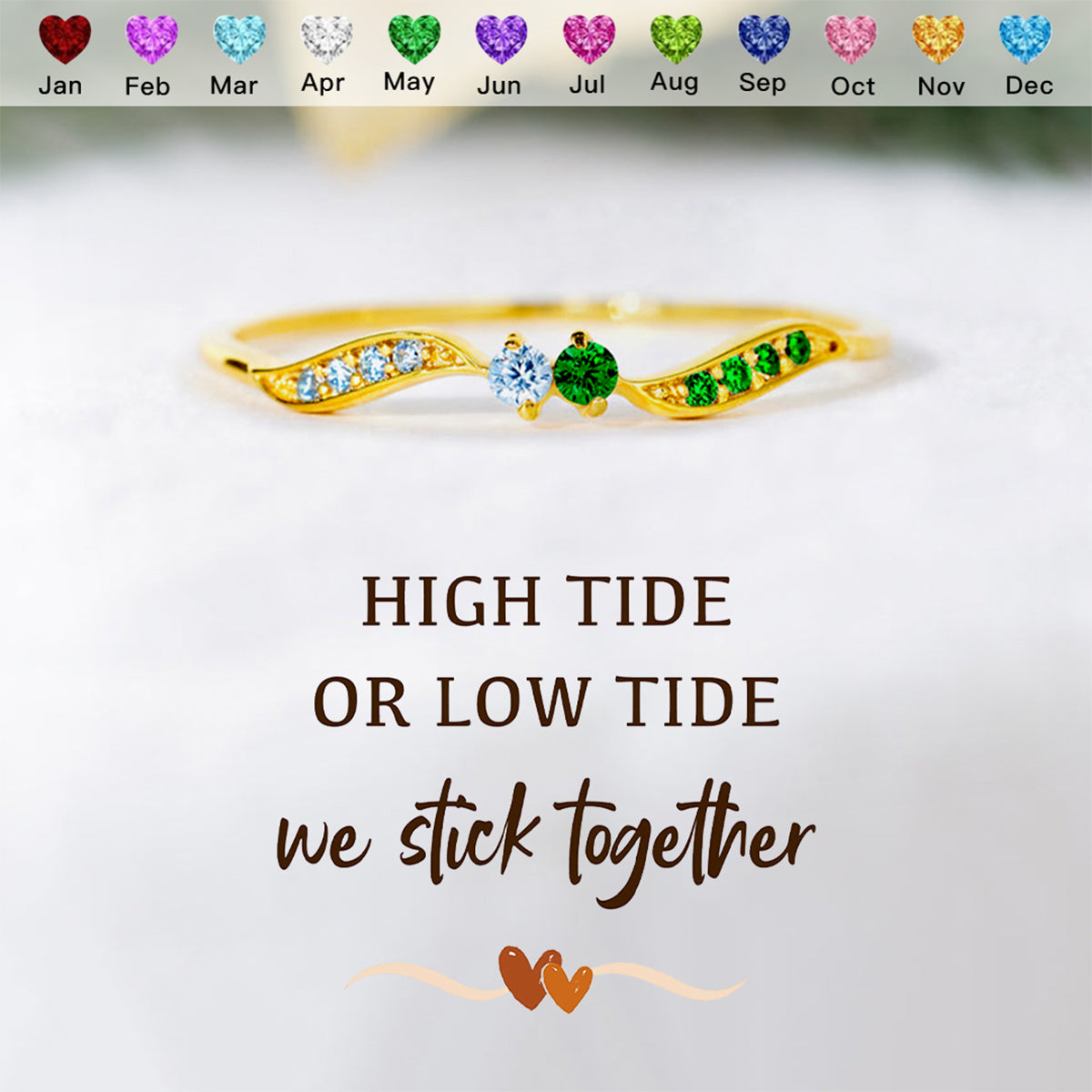 For Love - High Tide Or Low Tide Personalized Double Stone Wavy Ring