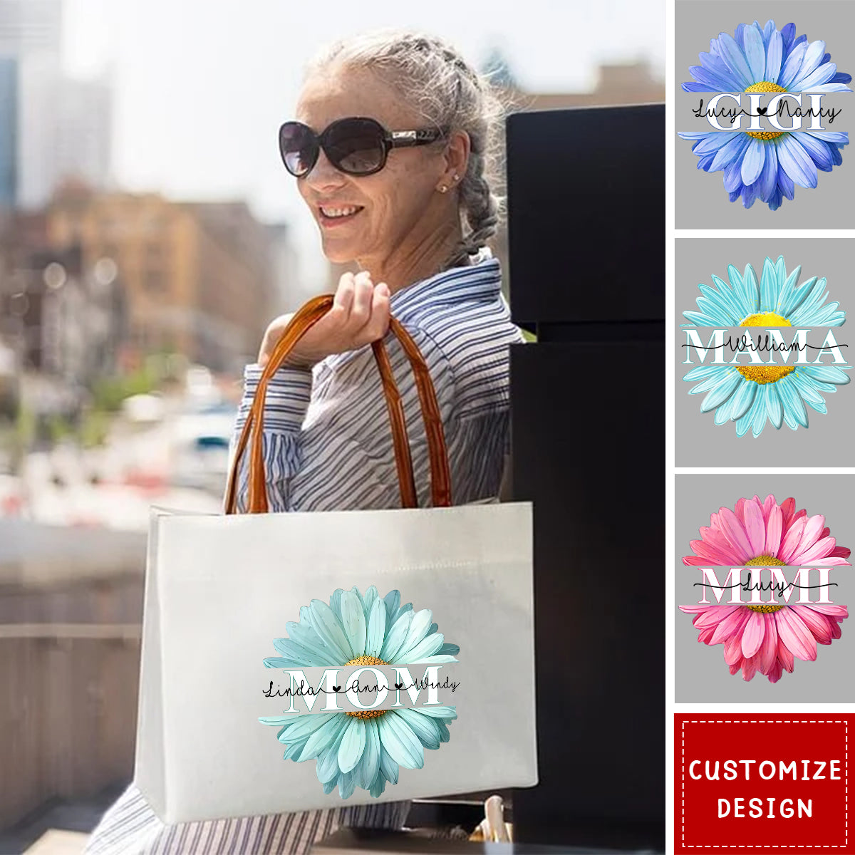 Personalized Daisy Large Capacity Canvas Bag - Mother's Day Birthday for Mom Grandma