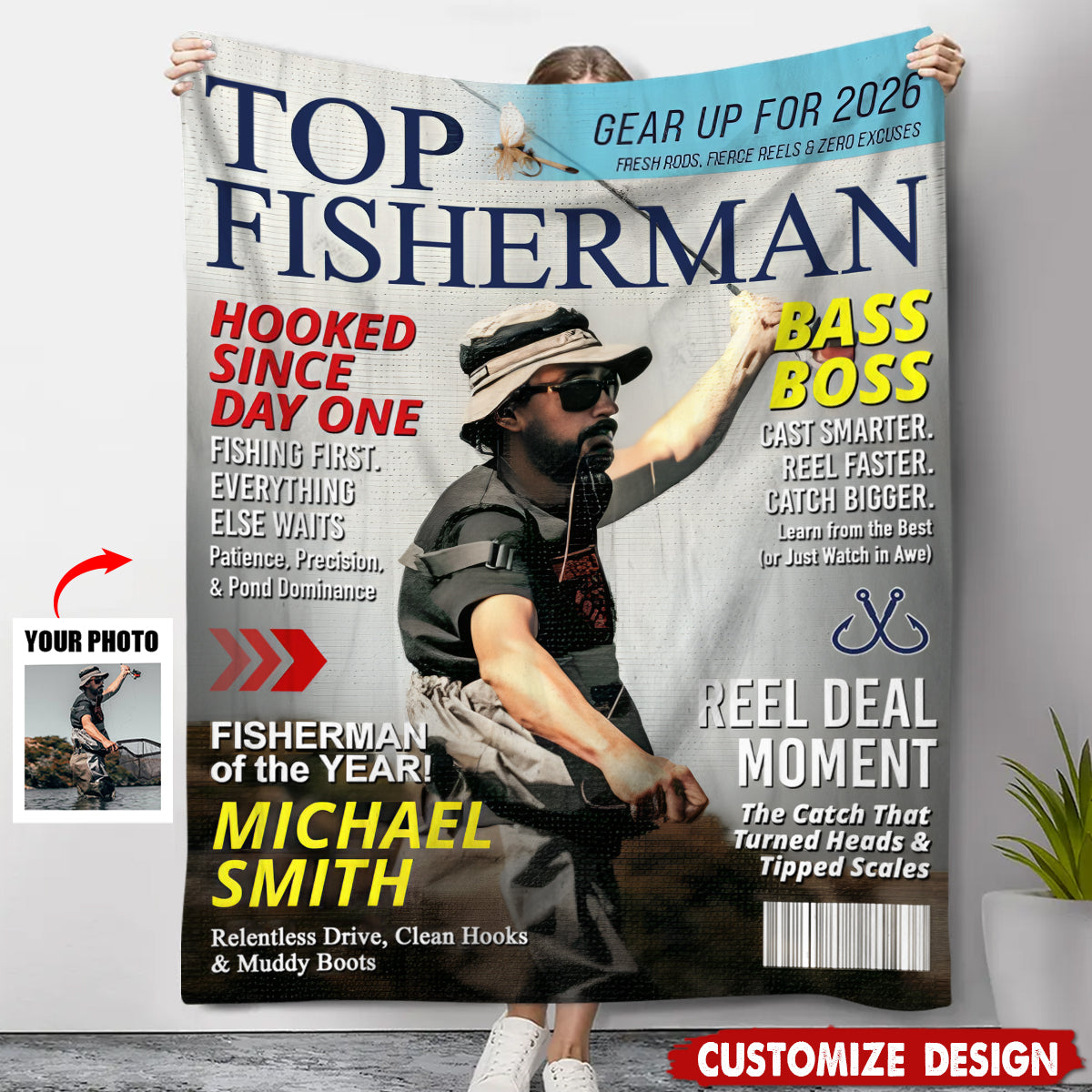 Personalized Fishing Magazine Cover Blanket - Angler Funny Fisherman Gift,Fishing Lovers Gift