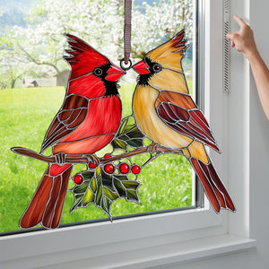 Winter Redbird Radiance - Window Hanging Suncatcher