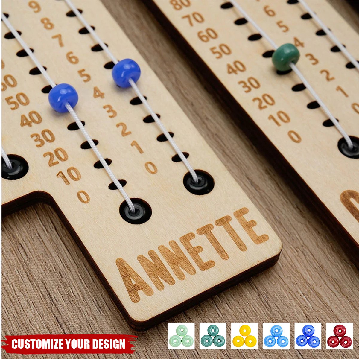 Personalized Multicolor Beaded Wooden Sewing Row Counter with Engraved Name Knitting Tool to Assist Counting Gift for Knitting Lovers