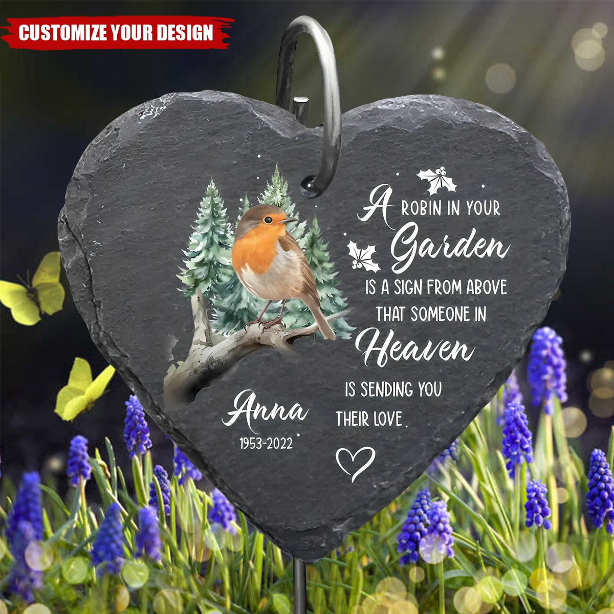 A Robin In Your Garden Is A Sign From Above - Personalized Garden Slate With Hook, Memorial Gift, Sympathy Gift