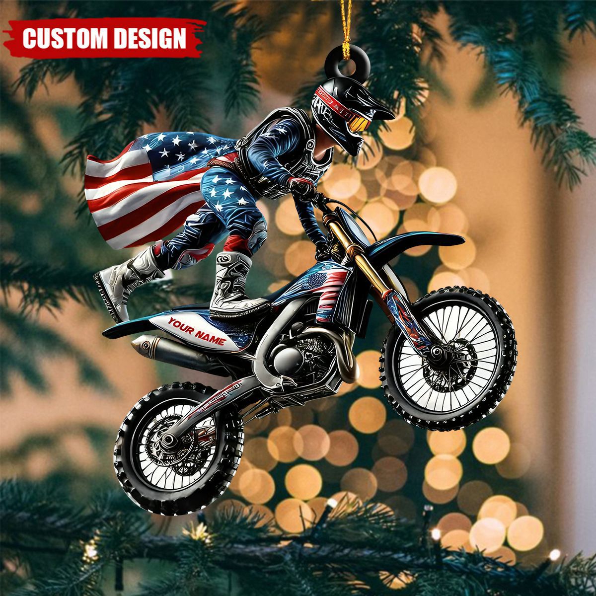 Custom Name American Motocross Ornament, Motocross Christmas Gift
