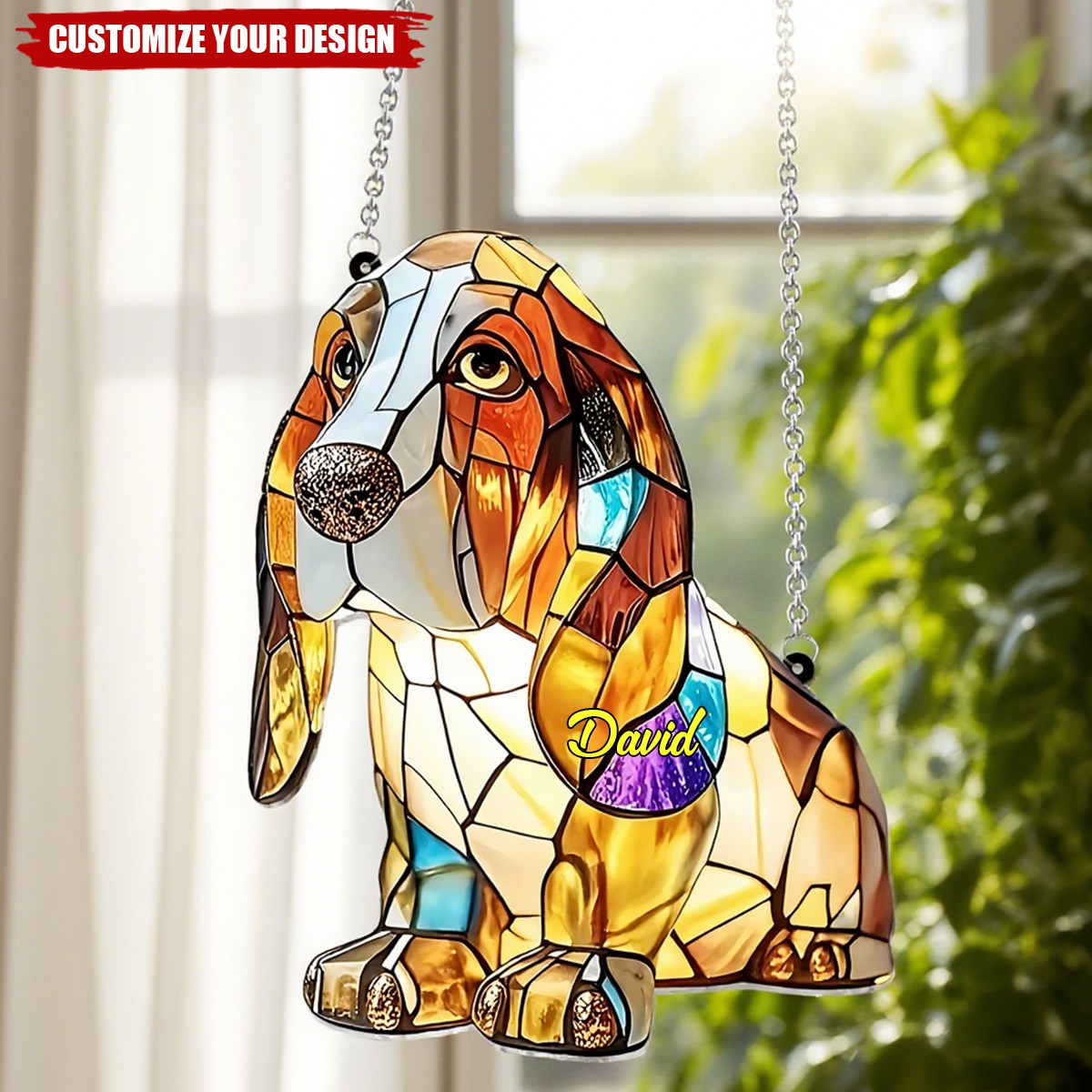 Love Dachshunds - Personalized Dachshund Window Hanging Suncatcher Ornament