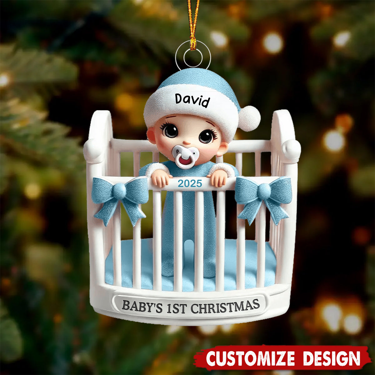 Personalized Baby Inside Crib 3D Effect Baby's First Christmas Ornament-2024 New Release