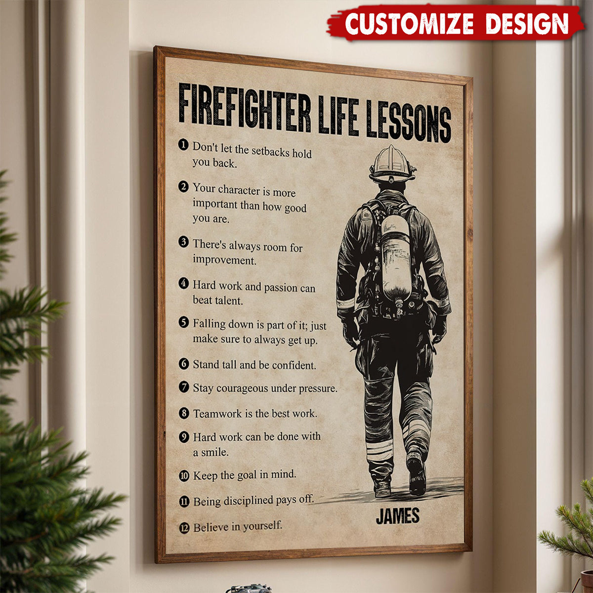 Firefighter Life Lessons-Motivational Personalized Firefighter Boy Poster