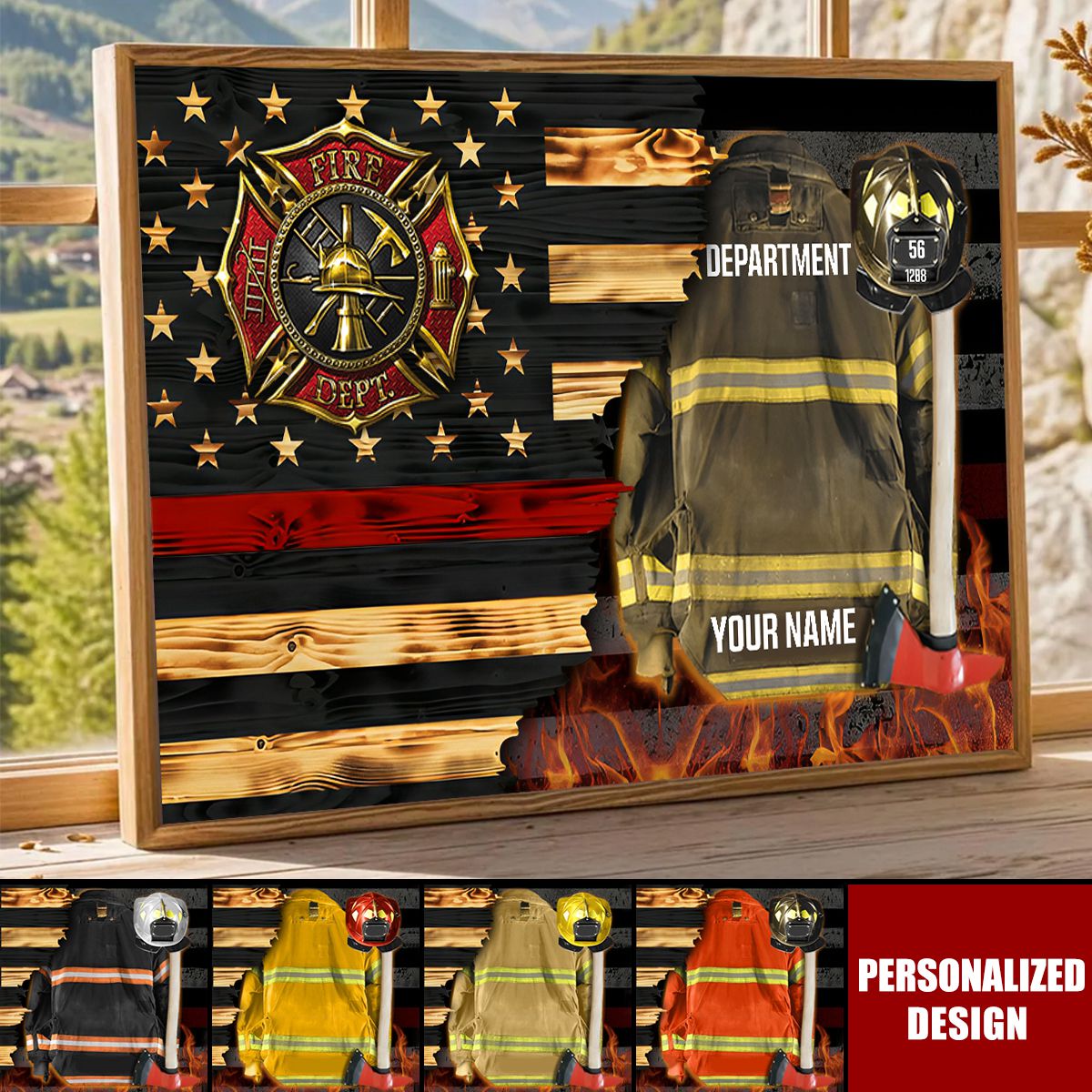 Personalized Firefighter Armor Clothes And Helmet Poster