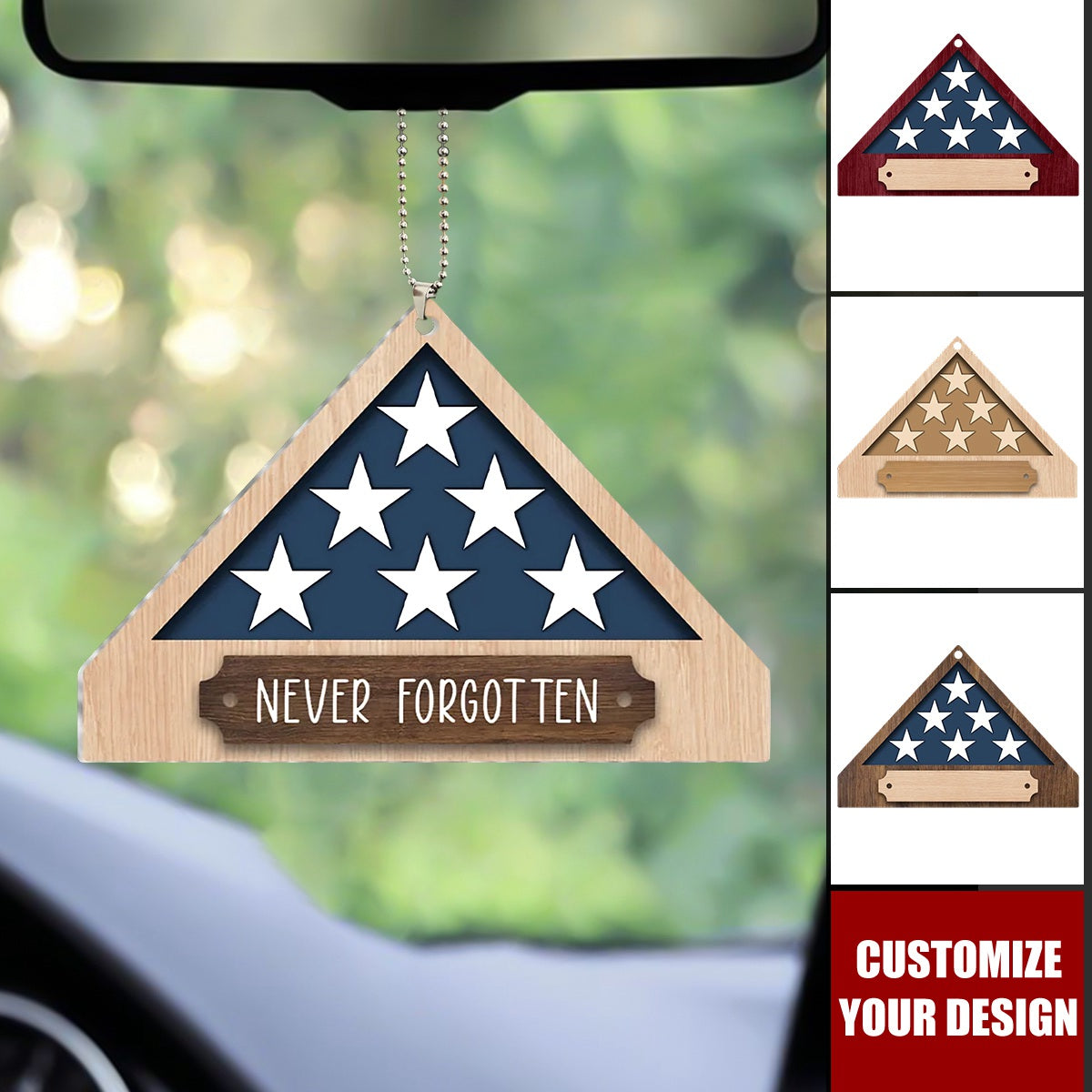 Memorial Military Flag - Personalized Car Ornament