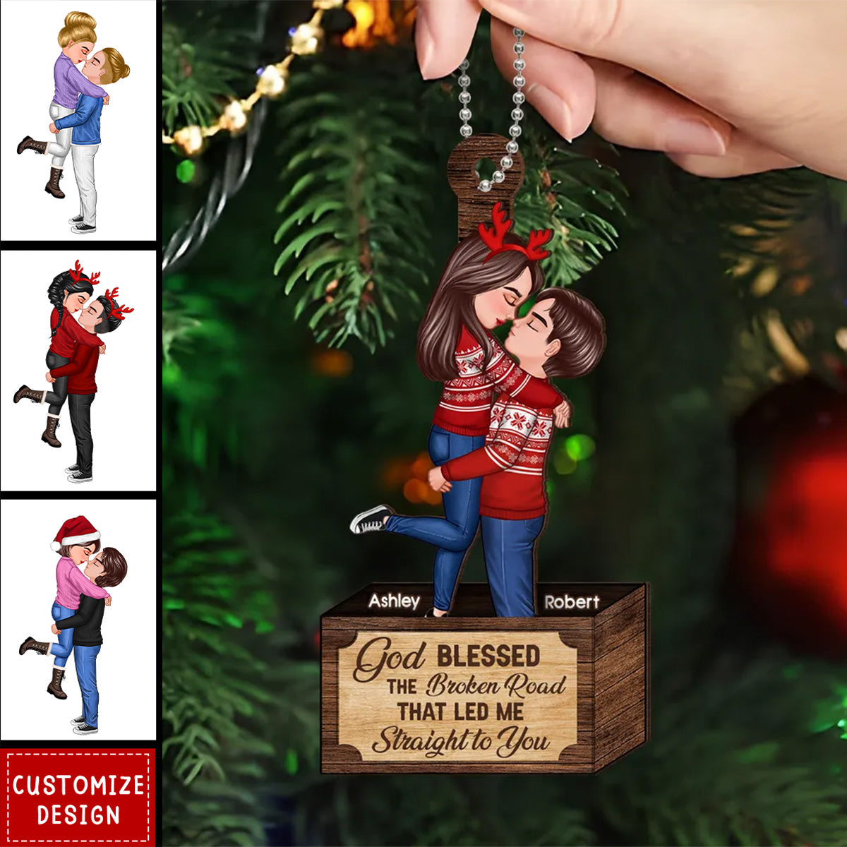 Christmas Couple Hugging Kissing In Box Personalized Wooden Ornament - 2024 New Release