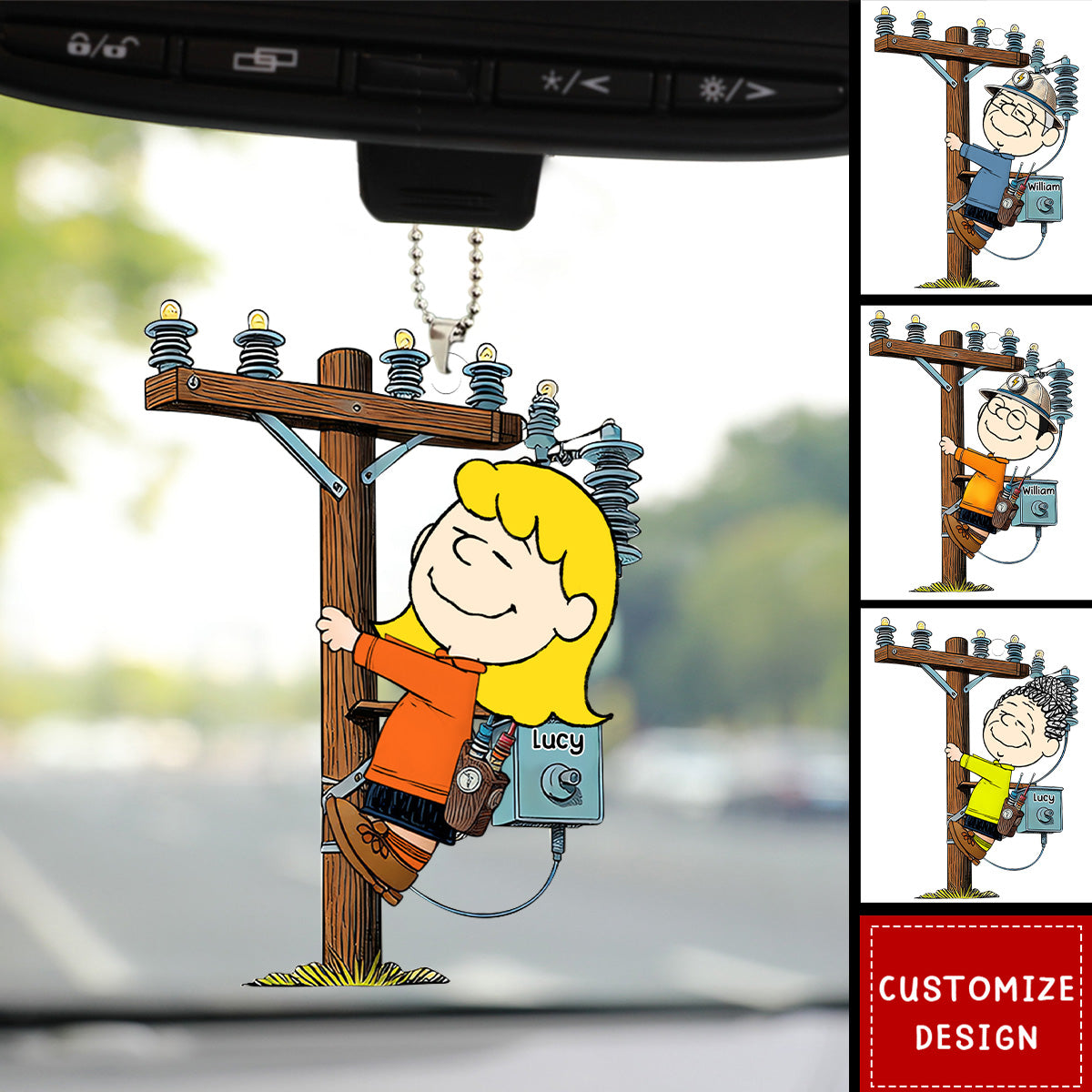 Personalized Acrylic Lineman Acrylic Car Ornament - Gift For Lineman