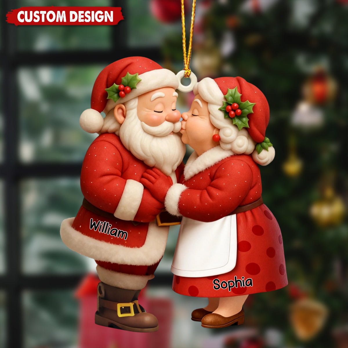 Personalized Santa Couple Acrylic Ornament - Gift For Grandma Grandpa