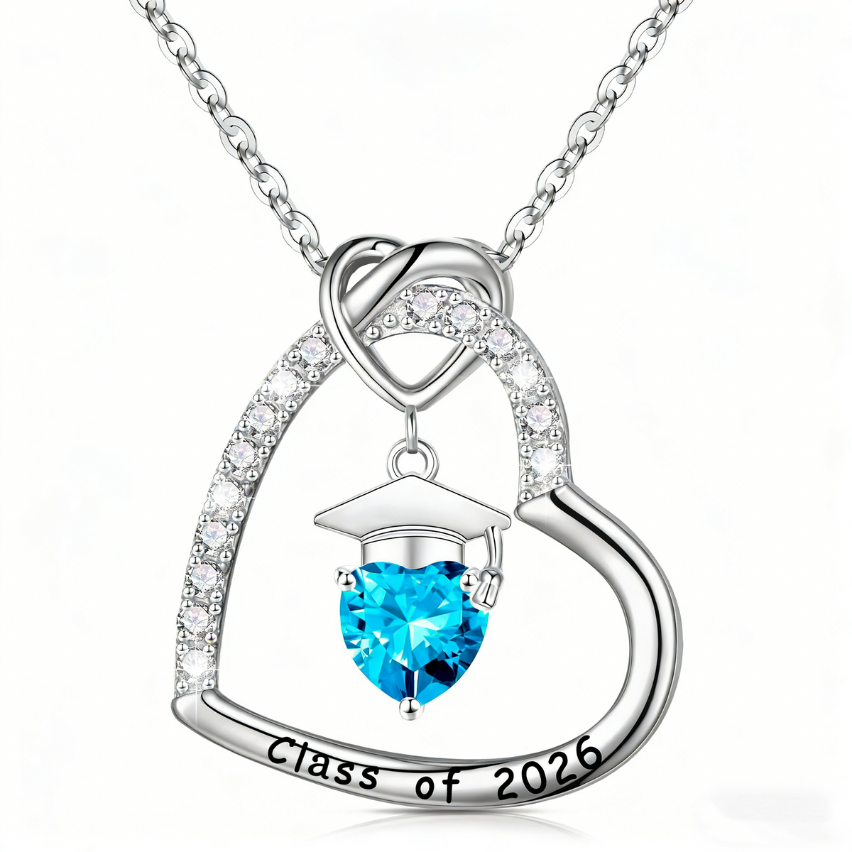 Personalized Graduation Cap Birthstone Heart Necklace