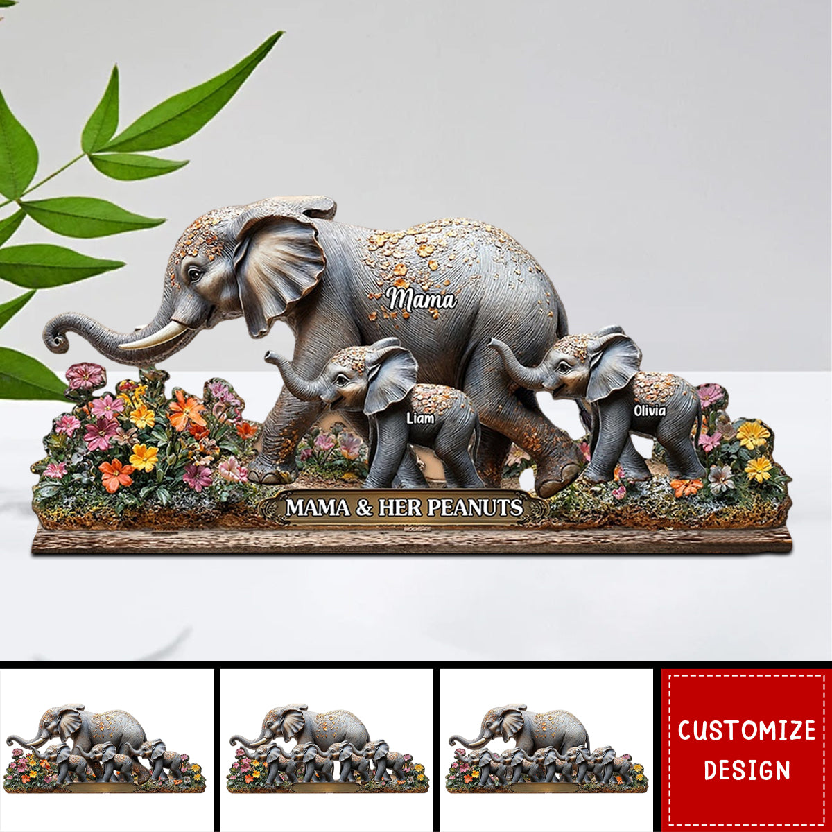 Mama And Her Peanuts - Personalized Elephant 1 Layered Big Freestanding
