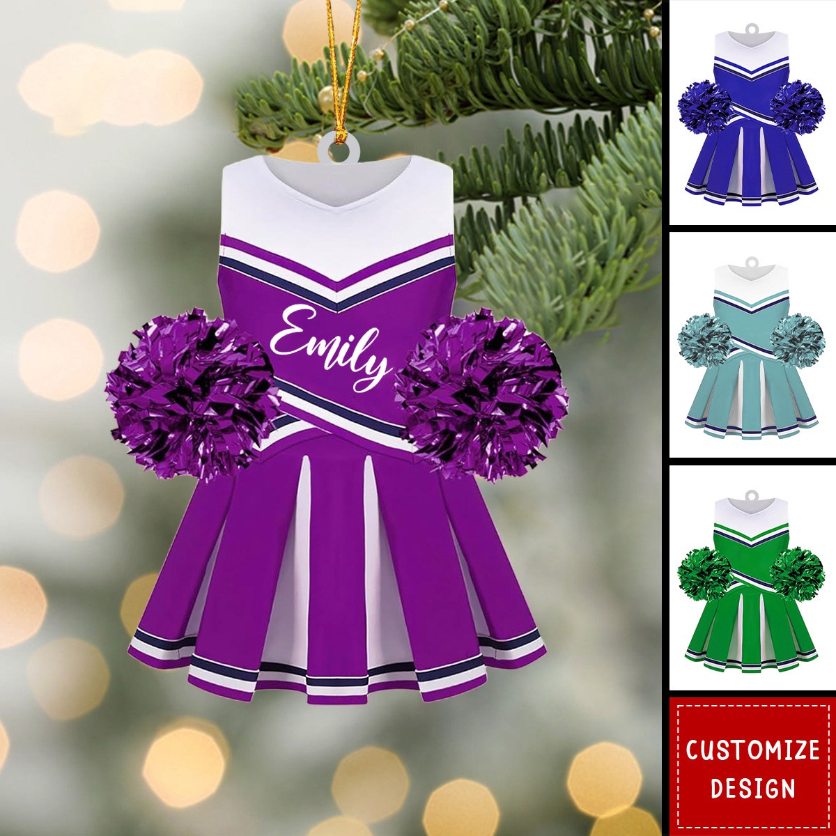 Personalized Cheerleading Pom pom Girl Christmas Ornaments