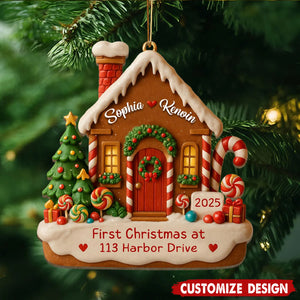 Personalized New Home Gingerbread Christmas Acrylic Ornament, Housewarming Bauble Gift