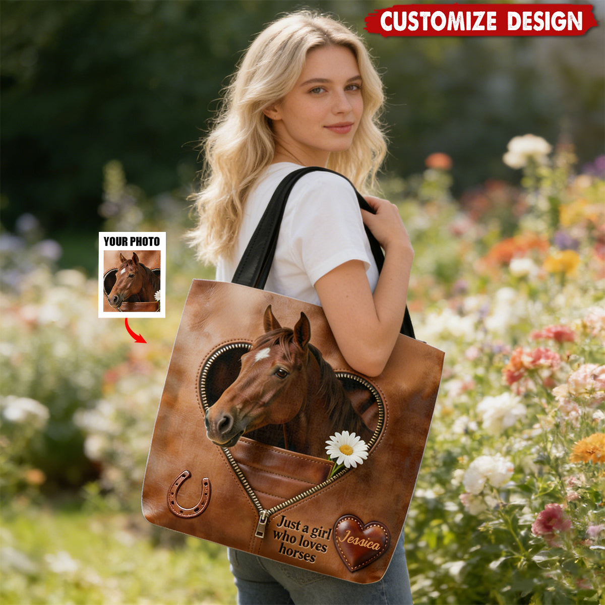 Just A Girl Who Loves Horses Dogs Cats- Personalized Tote Bag