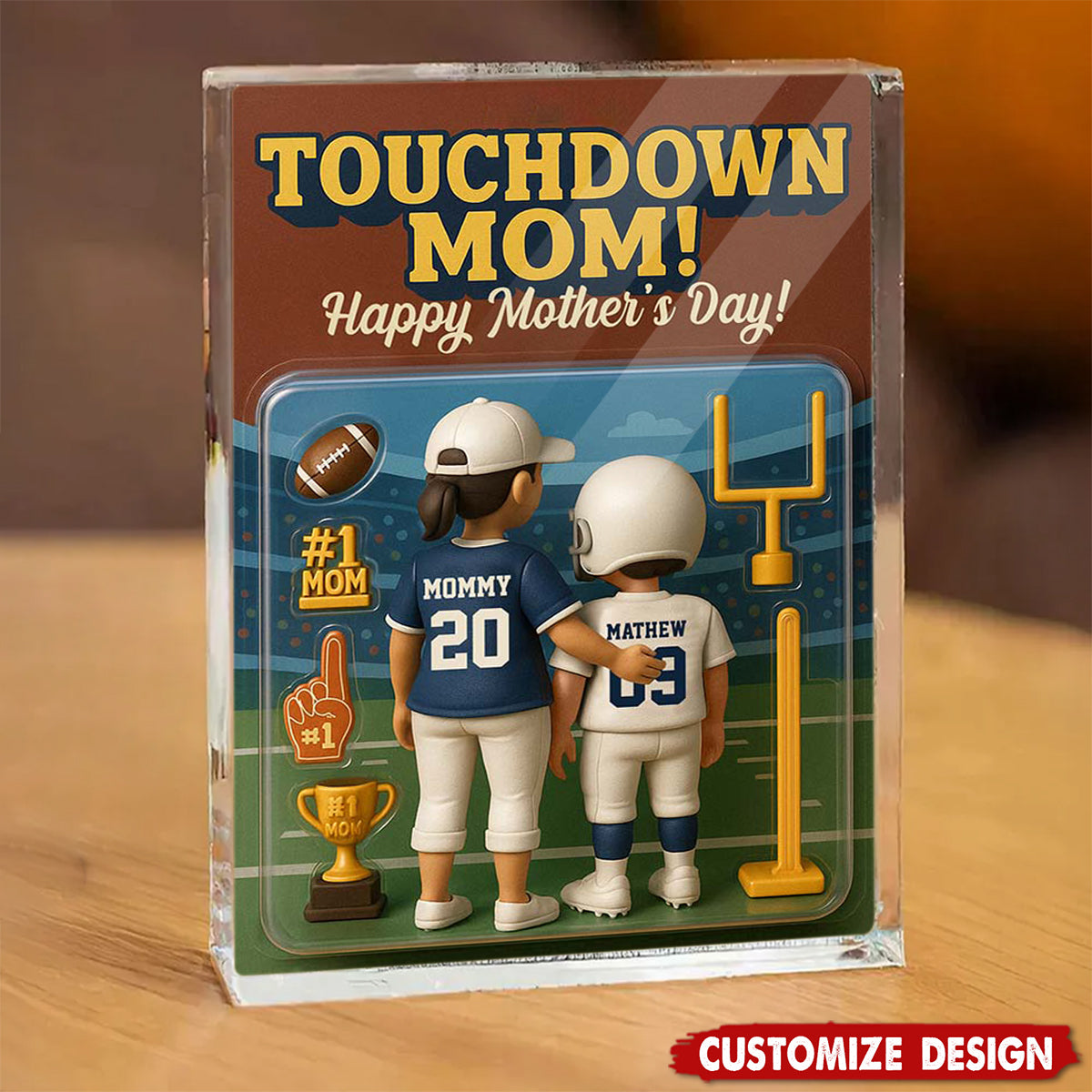 Touchdown Mom! - Personalized American Football Shaped Acrylic Plaque