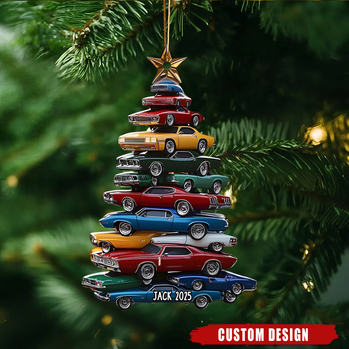 Personalized Name Car Stack Christmas Ornament - Gift For Car Lover