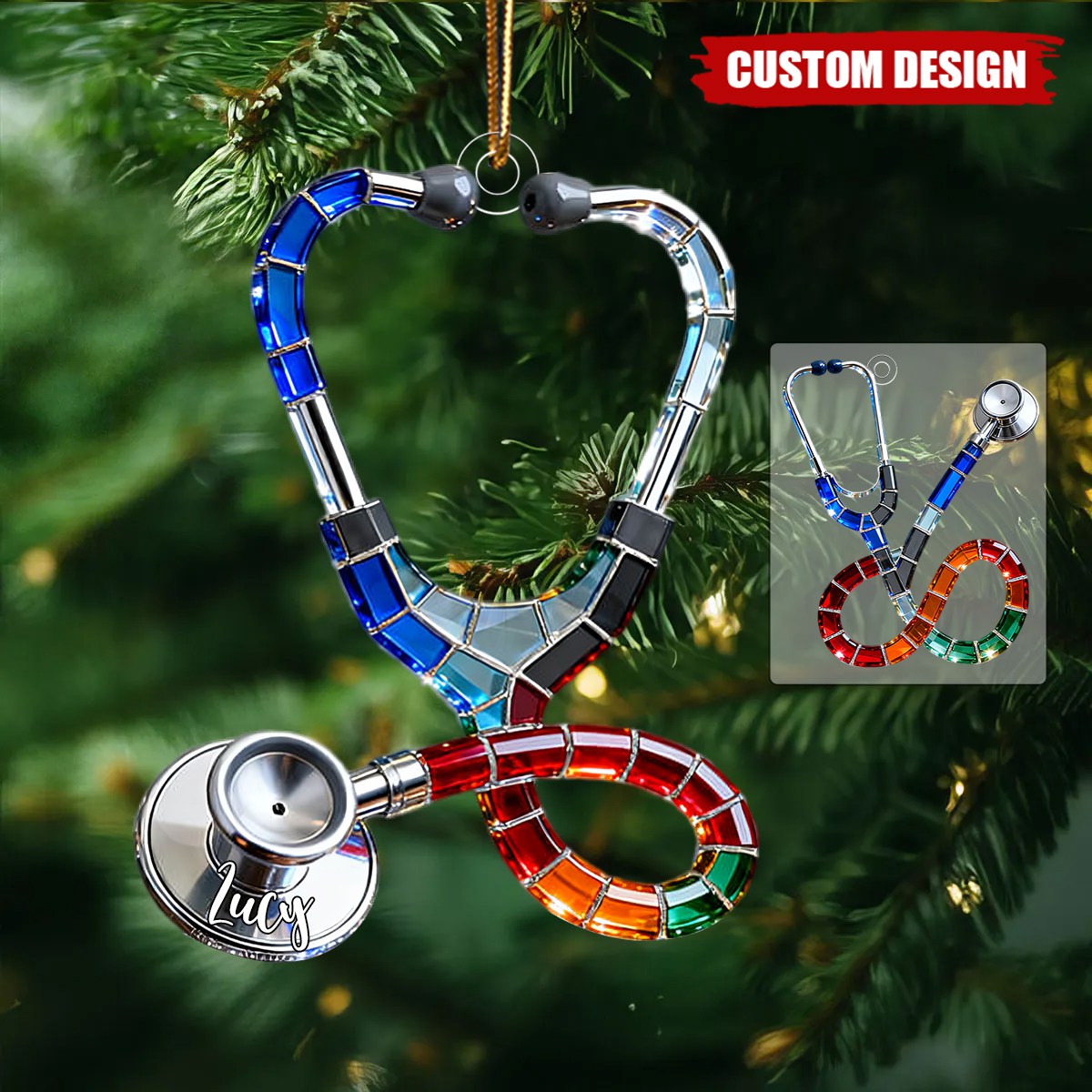 Personalized Stethoscope Themed Christmas Ornament