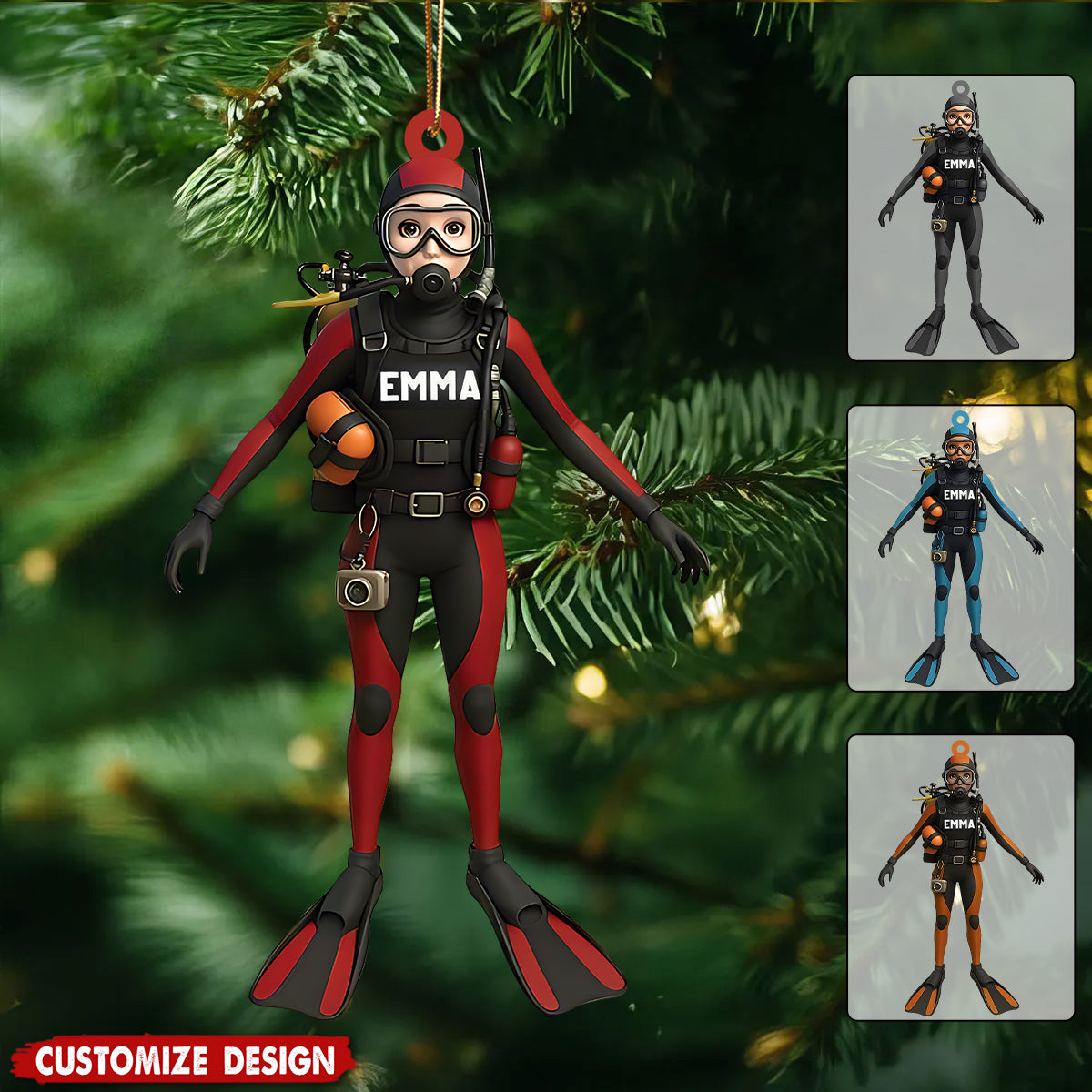 Personalized Scuba Diving FeMale Ornament - Gift for Diver