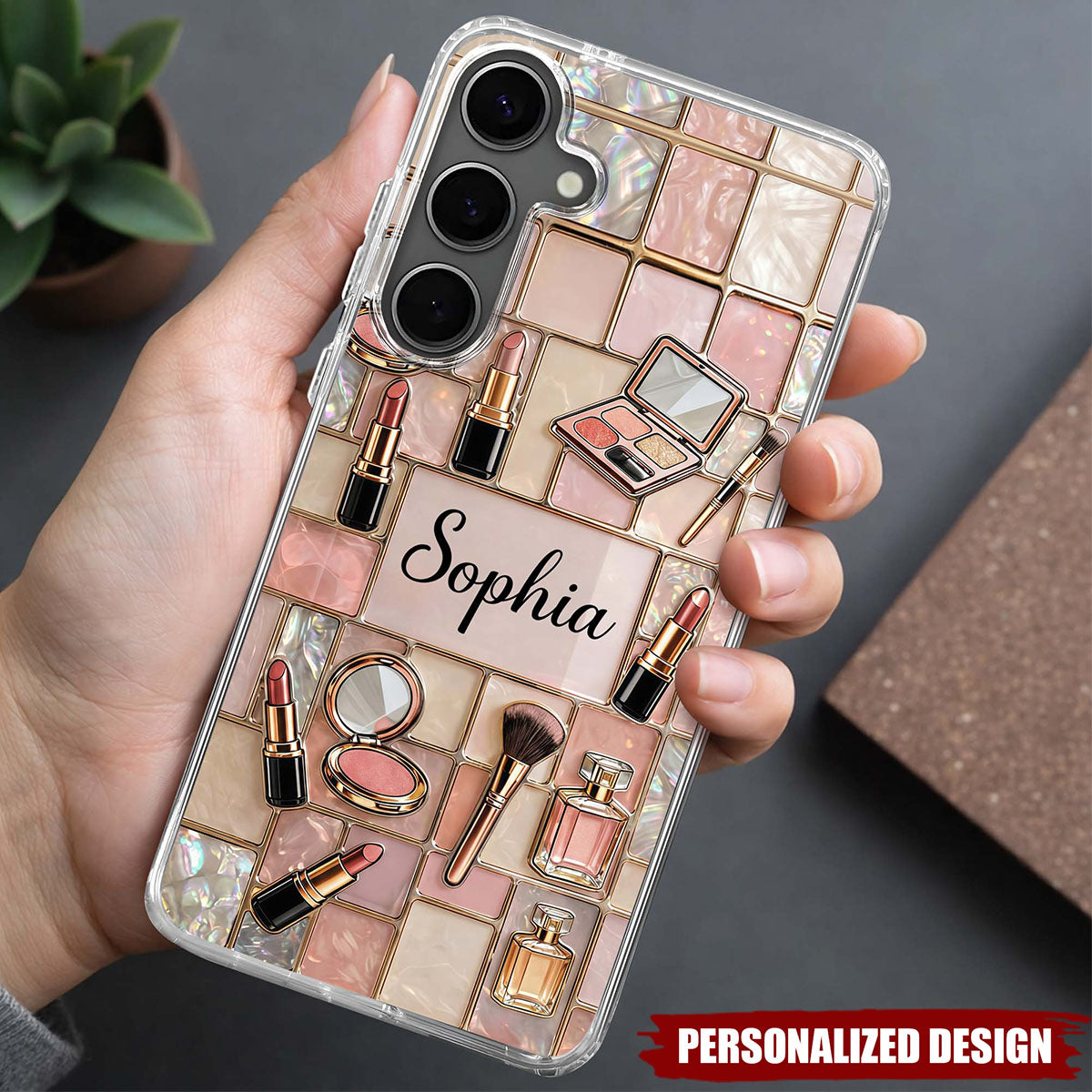 Celebrate Your Unique Style With Cosmetics And Chic Tiles-Personalized Makeup Lovers Phone Case