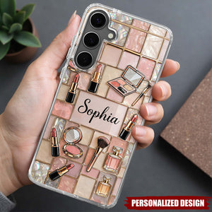 Celebrate Your Unique Style With Cosmetics And Chic Tiles-Personalized Makeup Lovers Phone Case