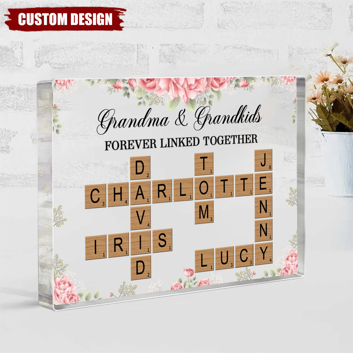 Grandma & Grandkids Forever Linked Together - Personalized Crossword Puzzle Acrylic Plaque