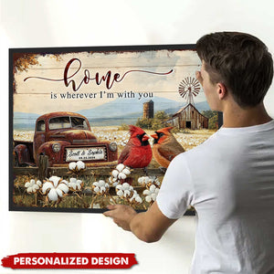 Rustic With Cardinals And Vintage Truck-Personalized Poster-Romantic Gift for Couples