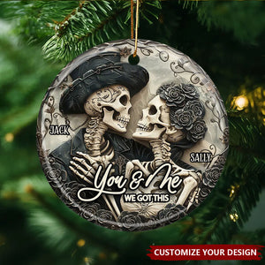 You & Me - Personalized Skull Ceramic Circle Ornament
