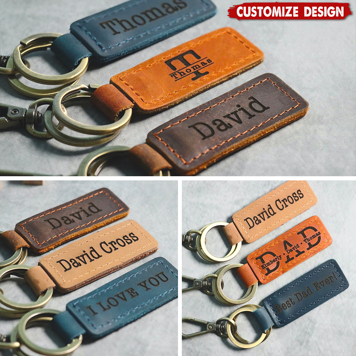 Personalized Dad Leather Keychain-Gift for Dad