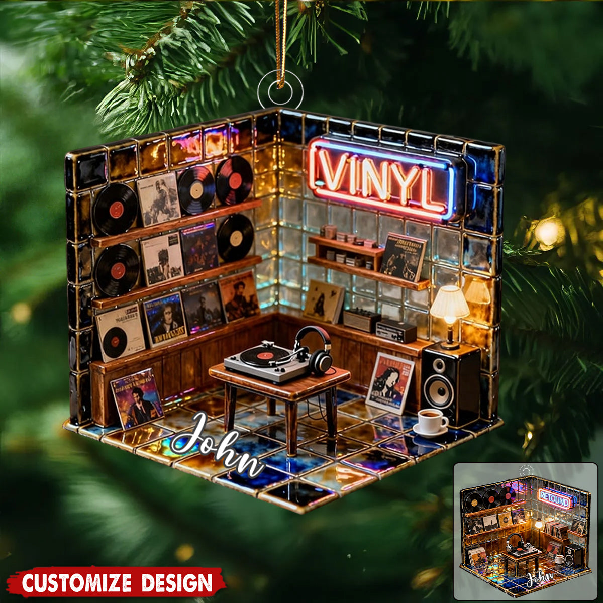 Personalized record store microcosm interior themed glazed desktop ornament
