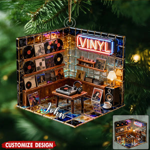 Personalized record store microcosm interior themed glazed desktop ornament