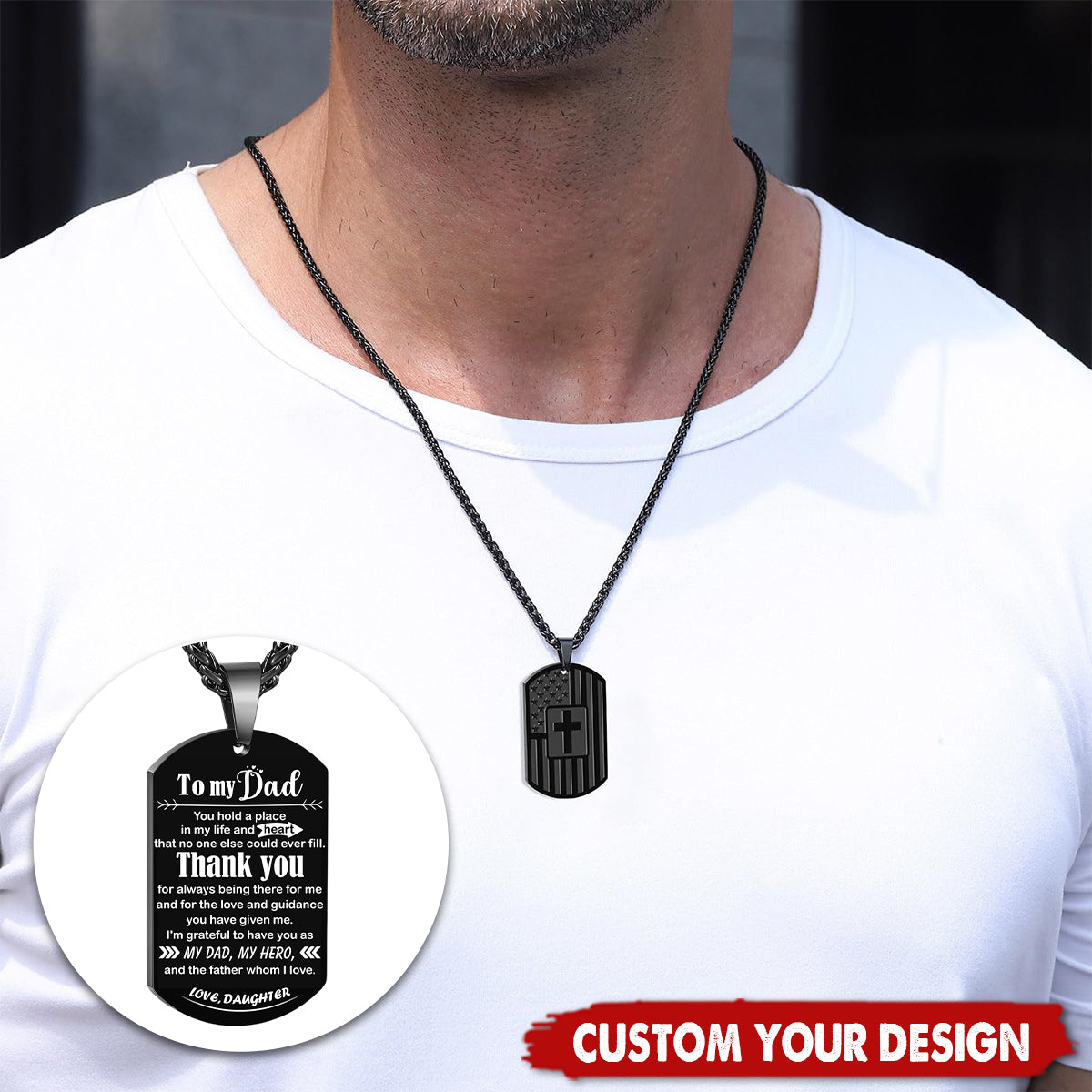 Personalized Christian American Flag Man Dog Tag Cross Necklace Father's Day Gifts