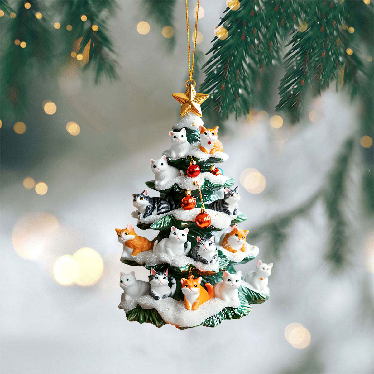 Snowy Cat Christmas Tree Ornament