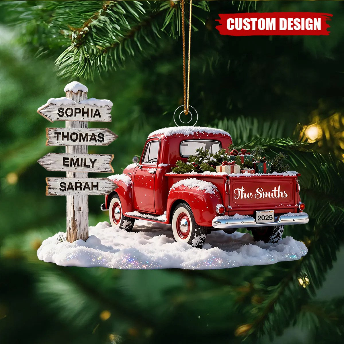 Personalized Nostalgia Christmas Truck Family Sign Posts Ornament - Gift For Family, Farmhouse Decor