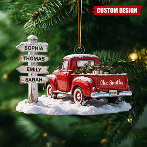 Personalized Nostalgia Christmas Truck Family Sign Posts Ornament - Gift For Family, Farmhouse Decor