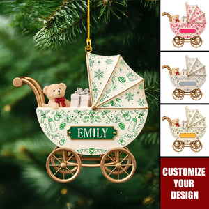 Toile De Jouy Ornaments, Personalized Baby Carriage Ornament