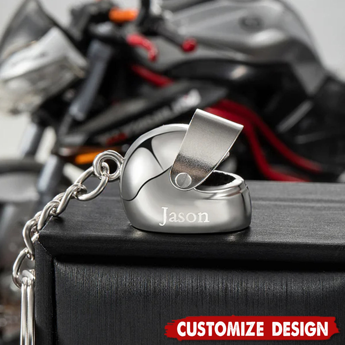 Personalized Monogram Motorcycle Helmet Keychain - Birthday Father's Day Valentine's Day Gift for Men