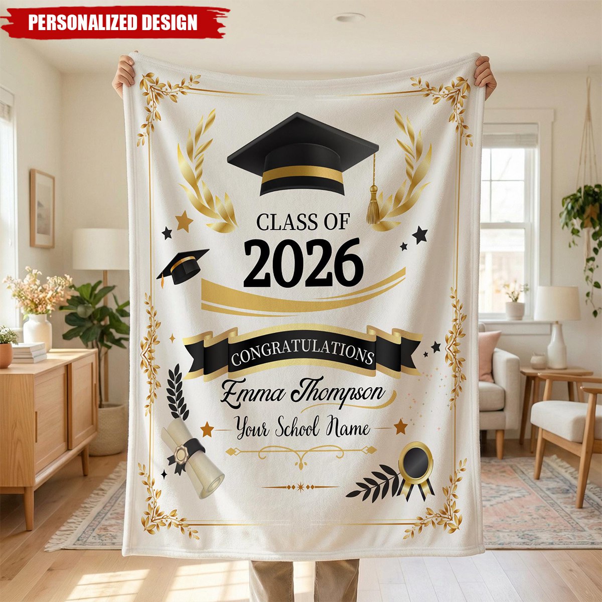 Personalized  Graduation Blanket-Class of 2026 Senior Gift