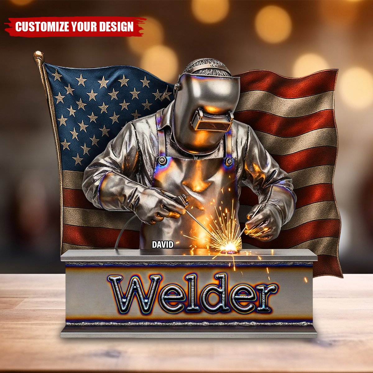 Proud American Welder Acrylic Plaque - Personalized Gifts For Welder