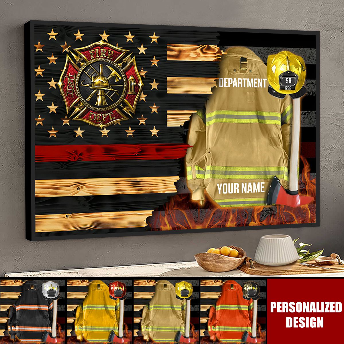 Personalized Firefighter Armor Clothes And Helmet Poster