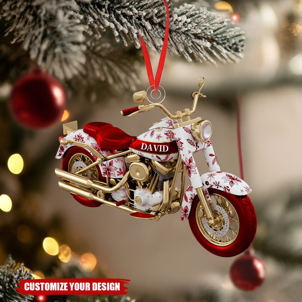 Motorcycle Toile de Jouy Christmas Ornament Personalized Gifts for Bikers