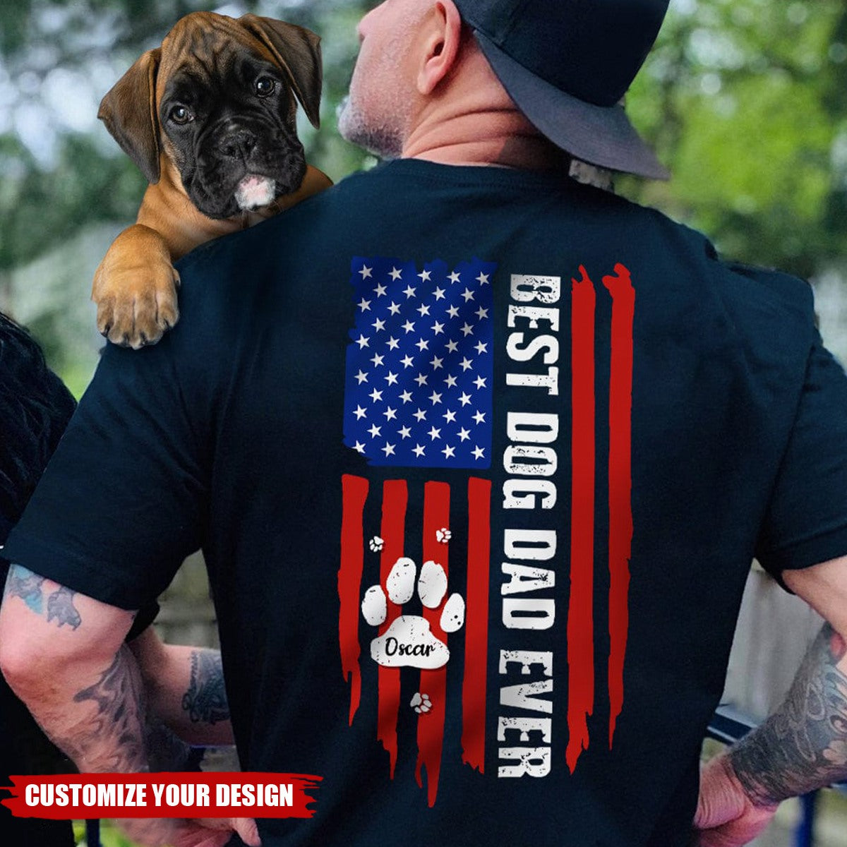 Best Dog Dad Ever Paw American Flag Backside Dog Personalized Shirt