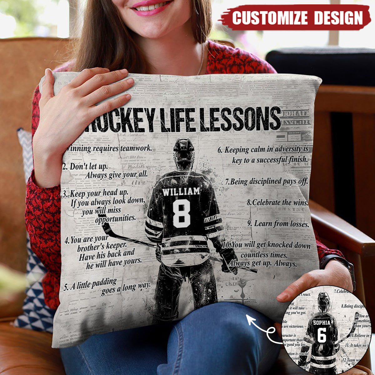 Personalized Hockey Life Lessons Pillow-Gift For Hockey Lovers