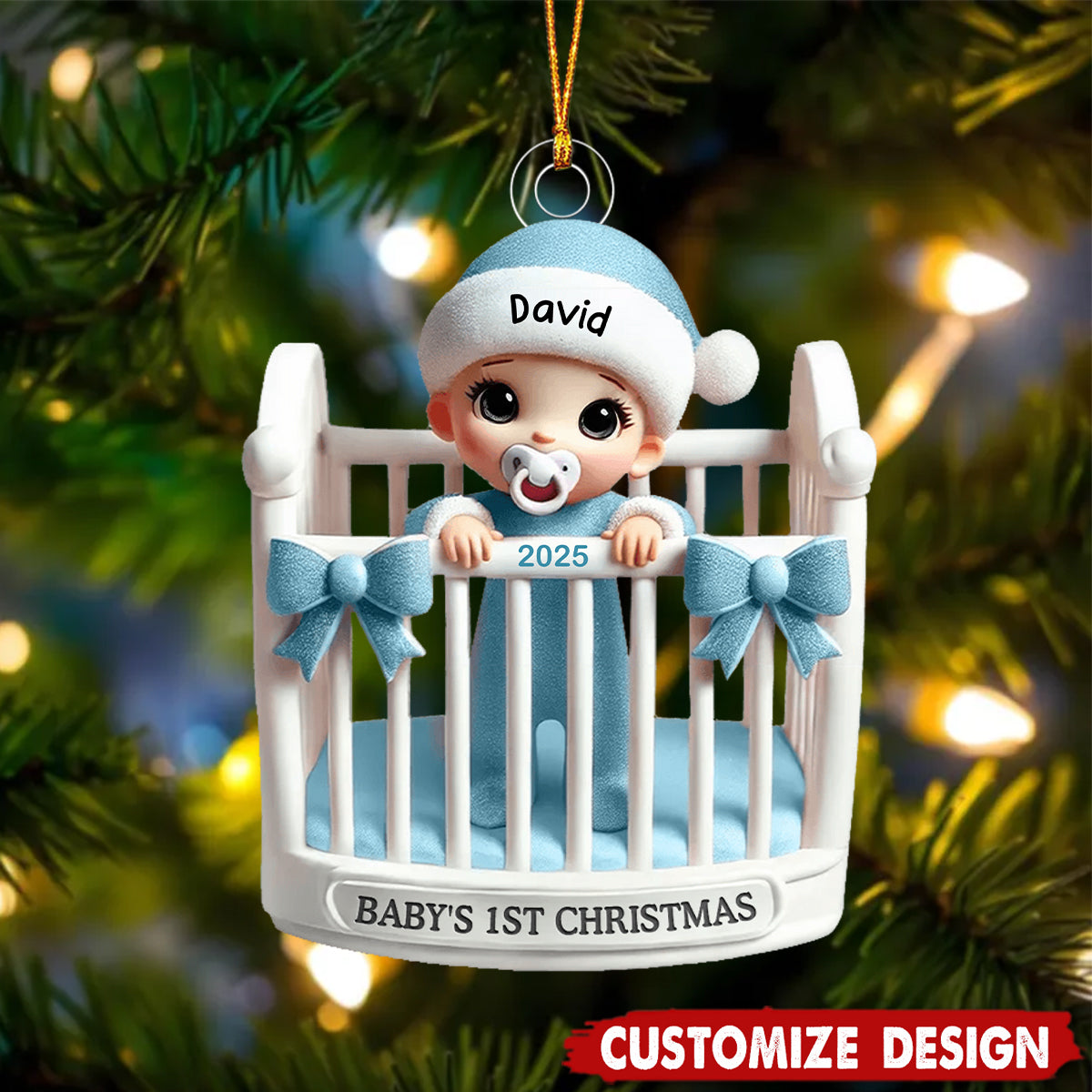 Personalized Baby Inside Crib 3D Effect Baby's First Christmas Ornament-2024 New Release
