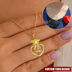 Personalized Graduation Cap Heart Necklace Bracelet with Name Class of 2026 Graduation Gift for Her
