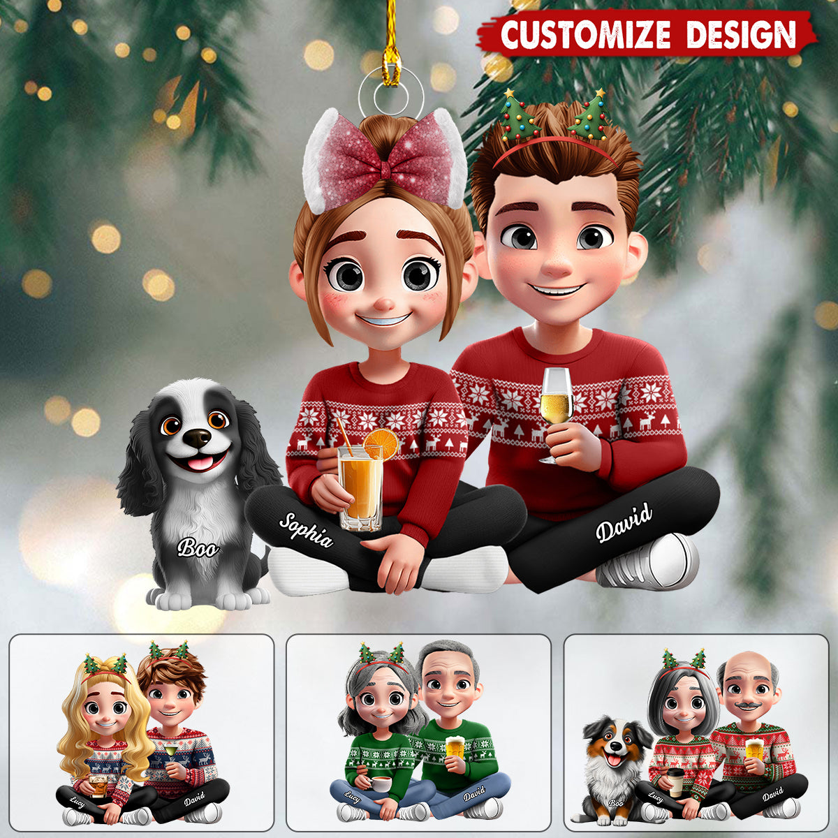 Personalized Couple With Dog Ornament - Gift For Dog Lovers