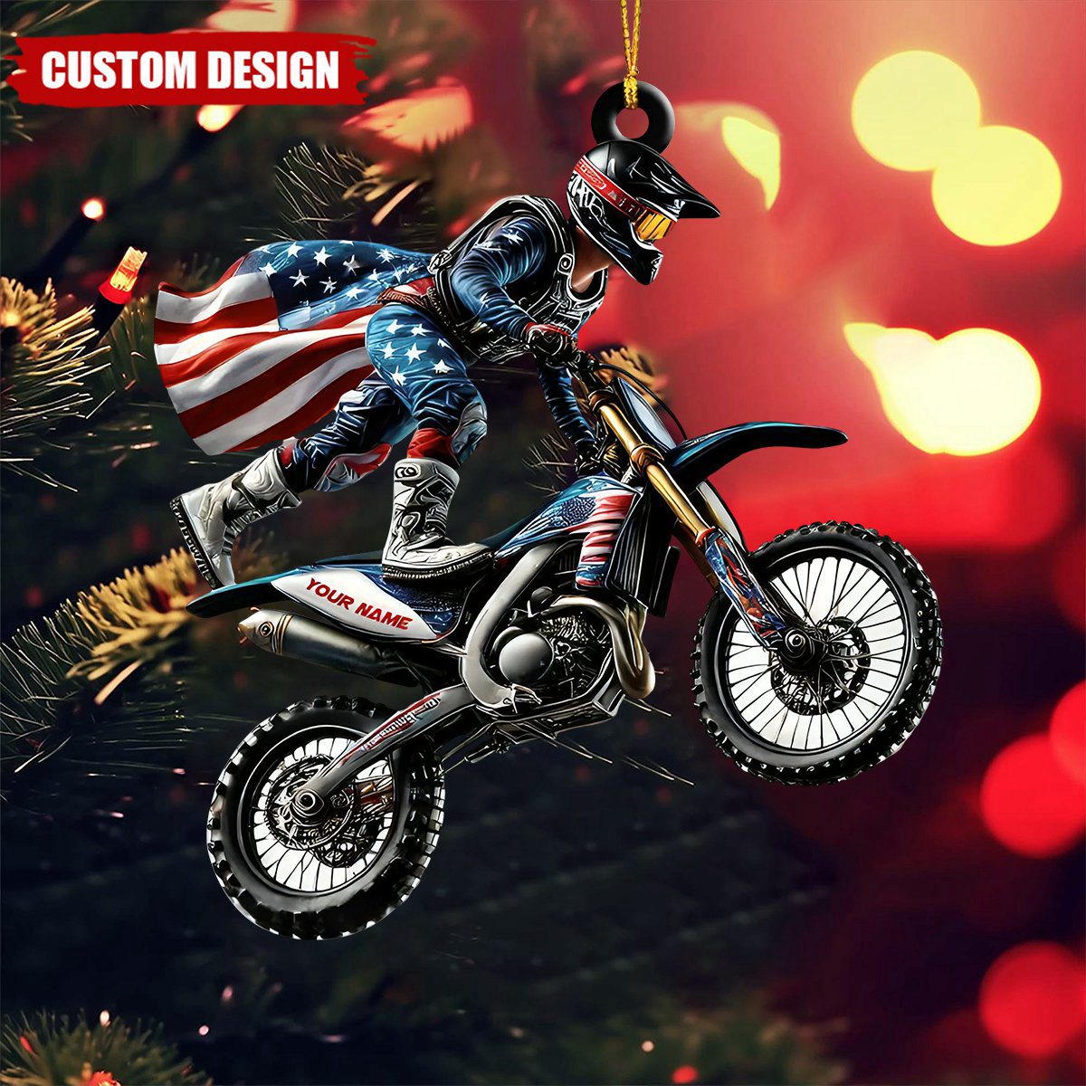 Custom Name American Motocross Ornament, Motocross Christmas Gift